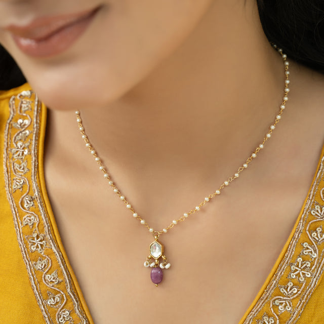 Sparsh 22k Gold Plated Ruby Pendant