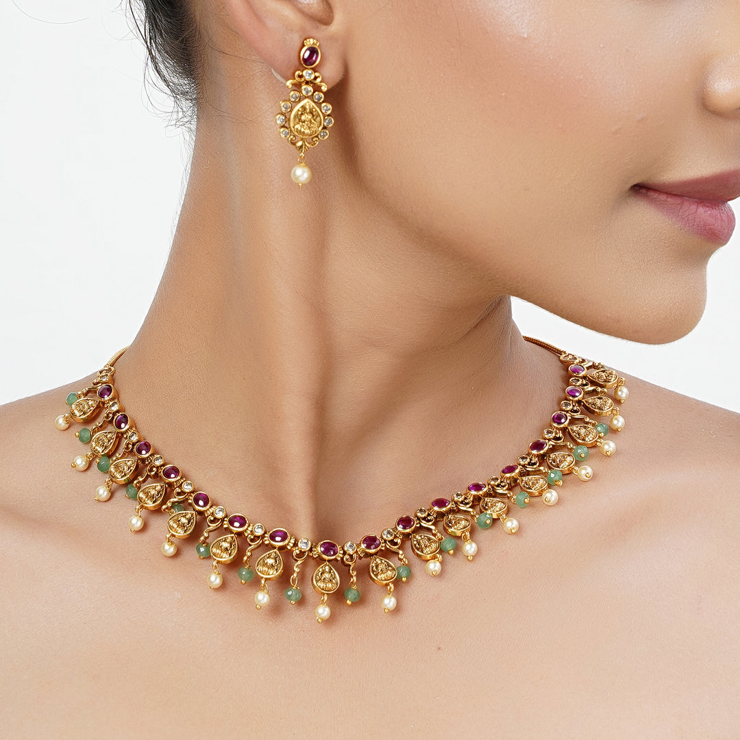 22k Gold Plated Tarini Lekha Necklace set