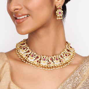 22k Gold Plated Teej Angira Necklace Set
