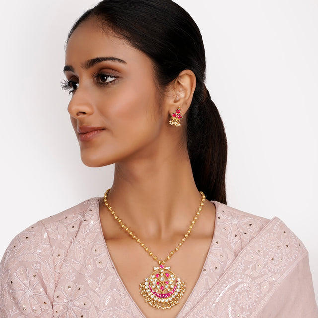 22k Gold Plated Teej Darpanika Pendant Set