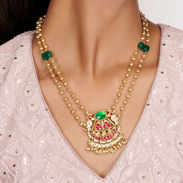 22k Gold Plated Teej Gavaksha Pendant Set
