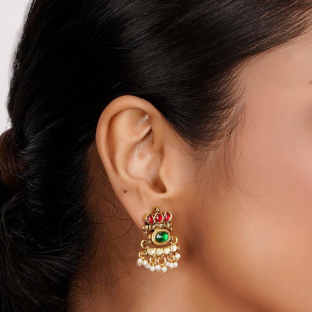 22k Gold Plated Teej Gavaksha Pendant Set