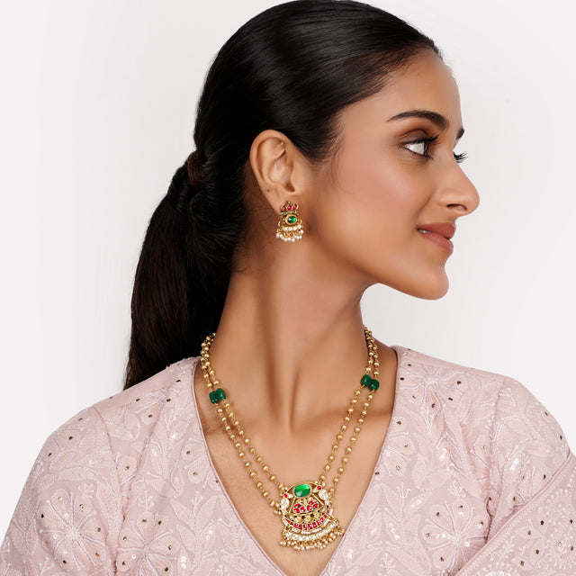 22k Gold Plated Teej Gavaksha Pendant Set