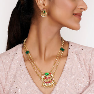 22k Gold Plated Teej Gavaksha Pendant Set