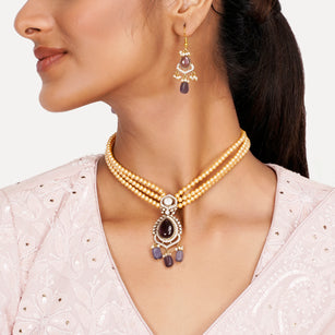 22k Gold Plated Teej Tvarika Pendant Set