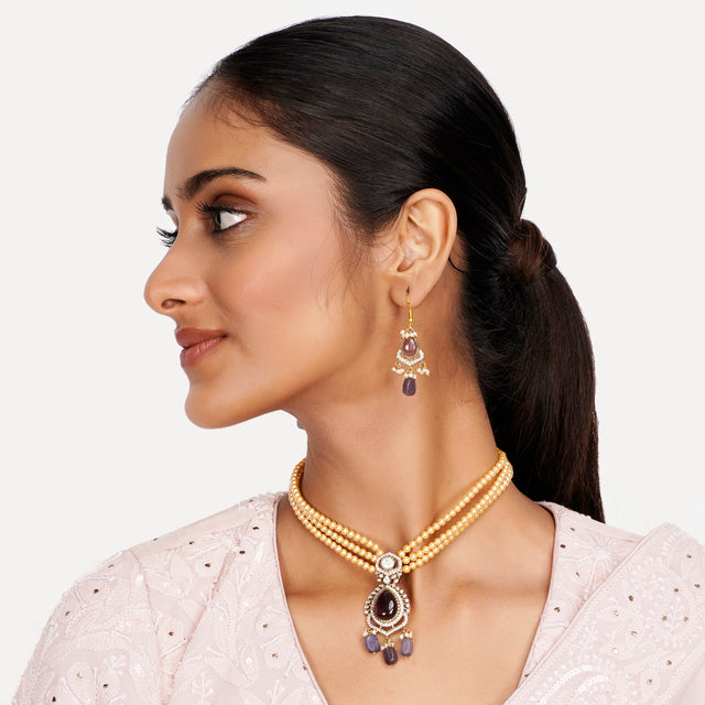 22k Gold Plated Teej Tvarika Pendant Set