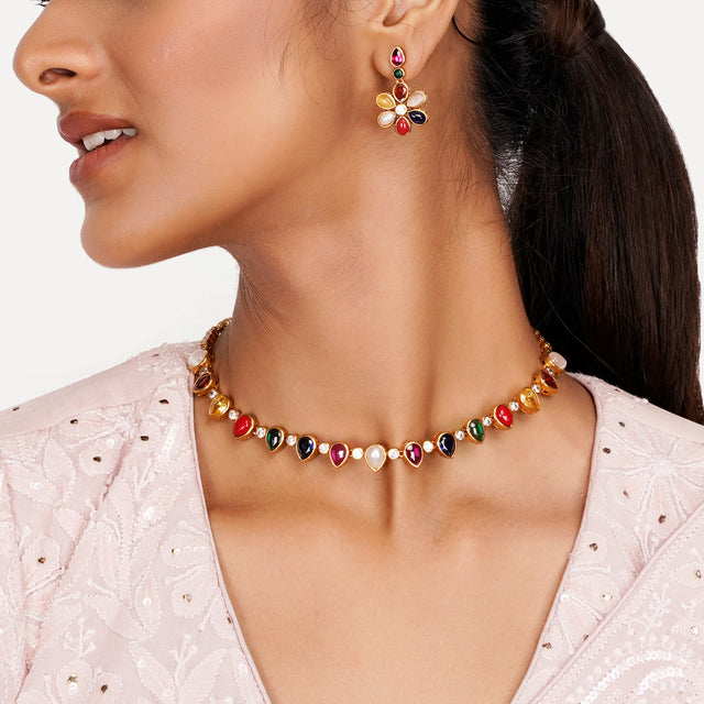 22k Gold Plated Teej Rangmala Choker Set