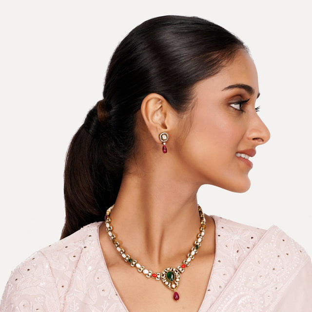 22k Gold Plated Teej Kokila Pendant Set