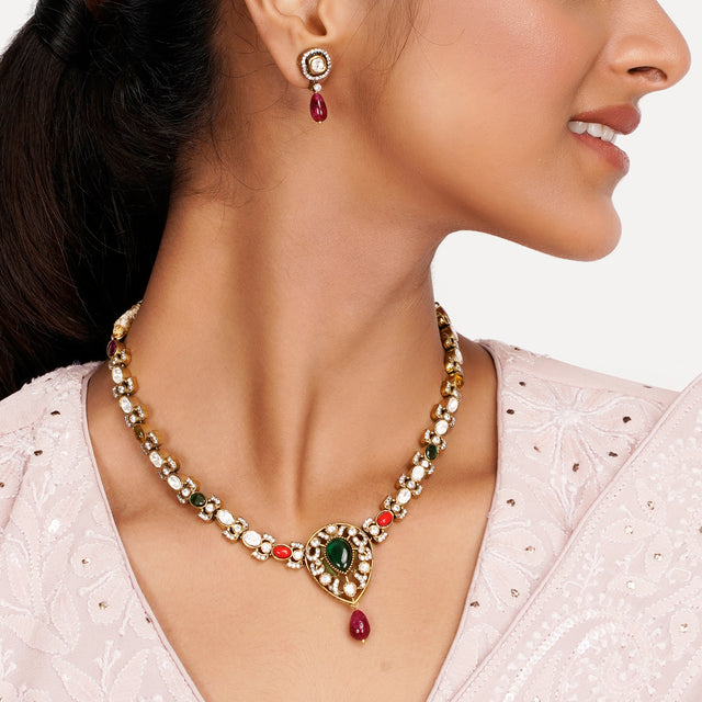 22k Gold Plated Teej Kokila Pendant Set