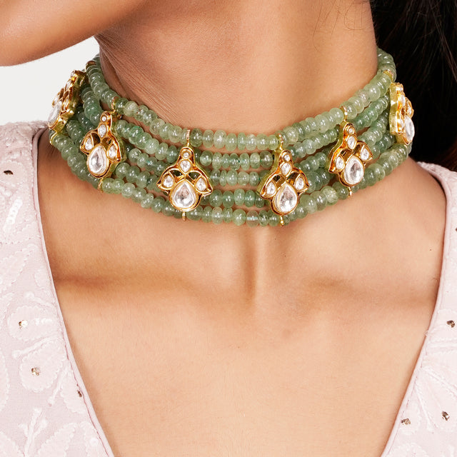 22k Gold Plated Teej Spatika Choker Set