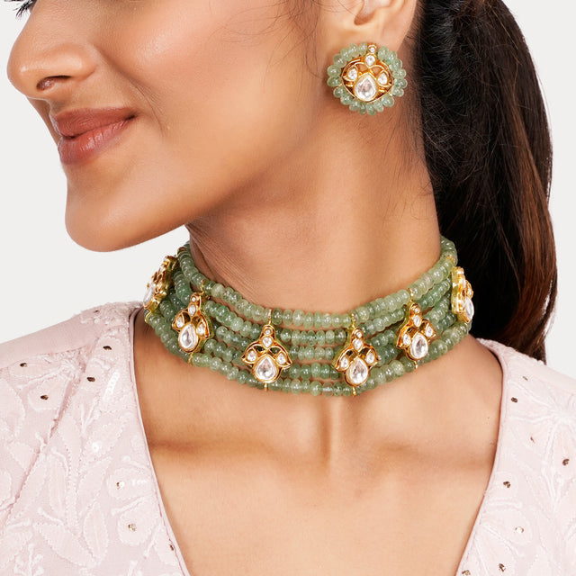 22k Gold Plated Teej Spatika Choker Set