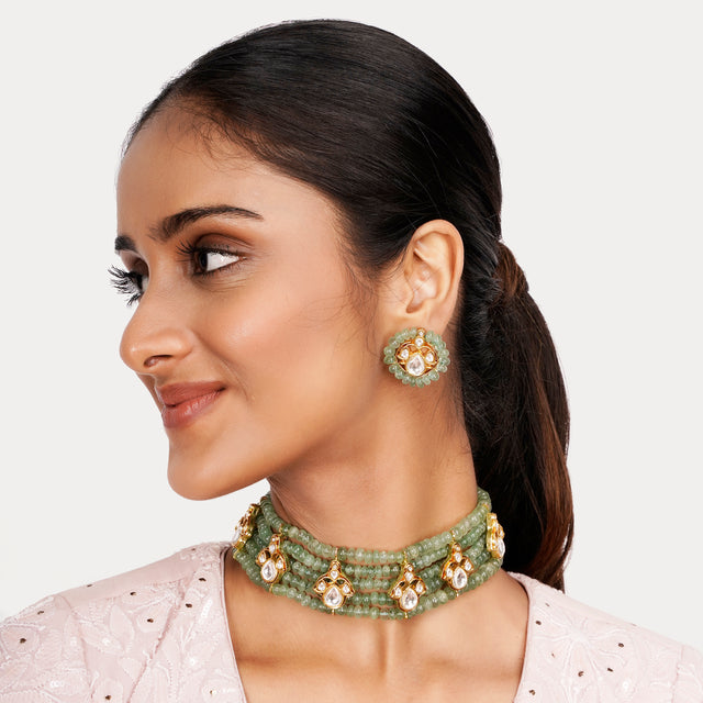 22k Gold Plated Teej Spatika Choker Set