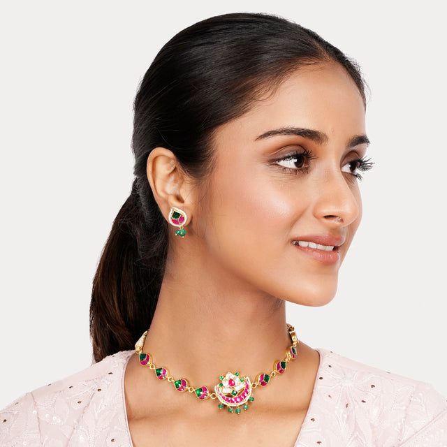 22k Gold Plated Teej Kanchuki Choker Set