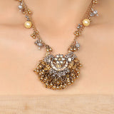 Gold & Silver Plated Mishran Cresent Kundan Pendant Set