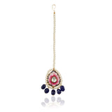 Gold Plated Pink Enamel Lotus Kundan Tika