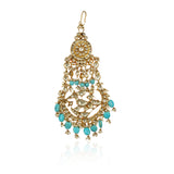 Gold Plated Kundan Turquoise Pearls Jhoomar