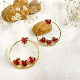 Gold Plated Balan Red Kundan Heart Hoops