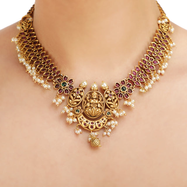 KONARK CLASSICE TEMPLE FLOWER JEWELLERY SET