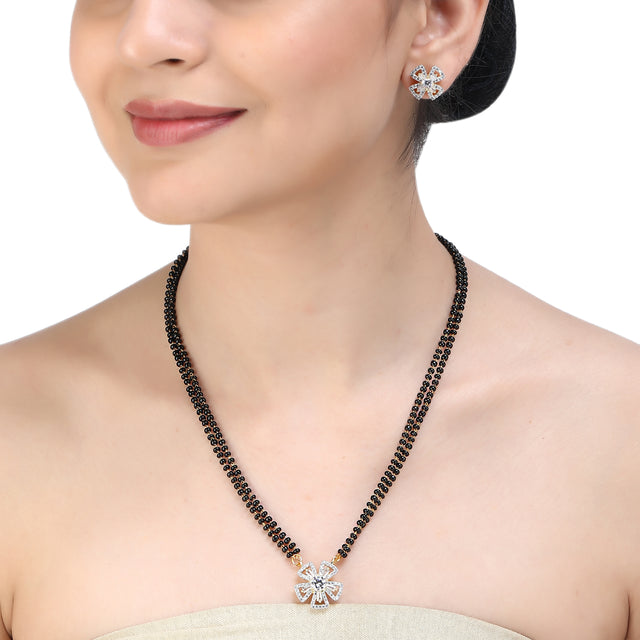 FLOWER SHAPE ZIRCON NECKLACE MANGALSUTRA SET