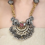 GANGA JAMUNA CHAND  KUNDAN NECKLACE SET