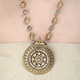 GANGA JAMUNA FLOWER KUNDAN PENDANT SET