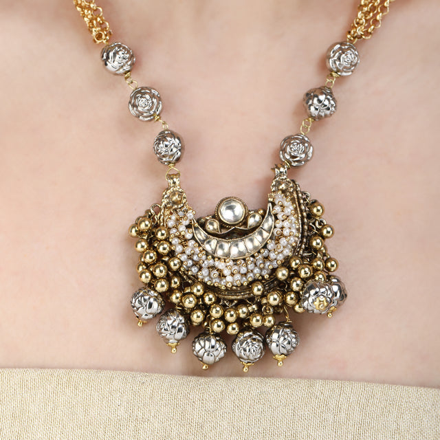 GANGA JAMUNA CHAND KUNDAN NECKLACE SET