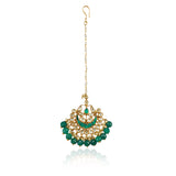 Gold Plated Kundan Green Onyx Tikka