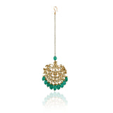 Gold Plated Kundan Green Onyx Tikka