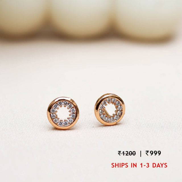 Dainty Rose Plated  Zircon Circle Studs