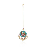 Gold Plated Kundan Blue Tika