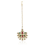 Gold Plated Kundan Red Green Tika