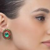 GREEN KUNDAN STUD EARRING