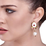 KUNDAN PEARL OVAL DROP EARRING