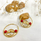 Gold Plated Balan Coral Kundan Hoops