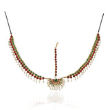 Gold Plated Kundan Red Green Maatapati