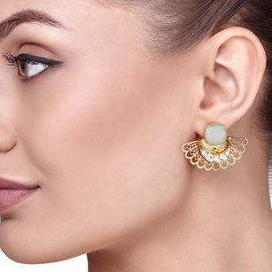 Kundan Aquamarine Golden  Wings Earring