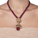 STUDDED CITRINE RUBY DROP NECKLACE