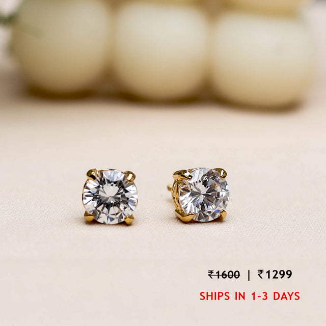 Dainty Gold Plated Zircon Solitaire Earring Studs