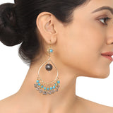 Gold & Silver Plated Mishran Kundan  Turquoise Chandbali Earrings