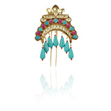 Gold Plated Turquoise Kundan Juda Pin