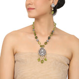 Gold & Silver Plated Mishran Peridot with Kundan Necklace Set