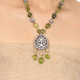 Gold & Silver Plated Mishran Peridot with Kundan Necklace Set