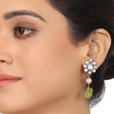 Gold & Silver Plated Mishran Peridot with Kundan Necklace Set