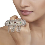 Kundan Silver Ghungroo Drop Ring