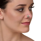 GOLD & SILVER PLATED SARGAM GREEN KUNDAN NOSE PIN