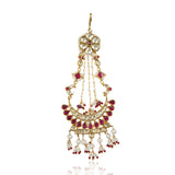 Gold Plated Red White Kundan Pearl Jhoomar