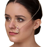 GOLD PLATED SARGAM RED KUNDAN NOSE PIN