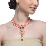 Samyukta Kundan Pink Coral Amethyst Necklace Set