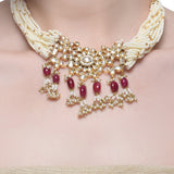 Samyukta Kundan Pearl Ruby Necklace Set