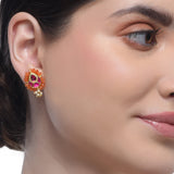 Samyukta Kundan Carved Pink Coral Floral Peacock Necklace Set